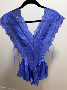 Vintage flora Nikrooz Lace-Trim Satin Romper - Blue